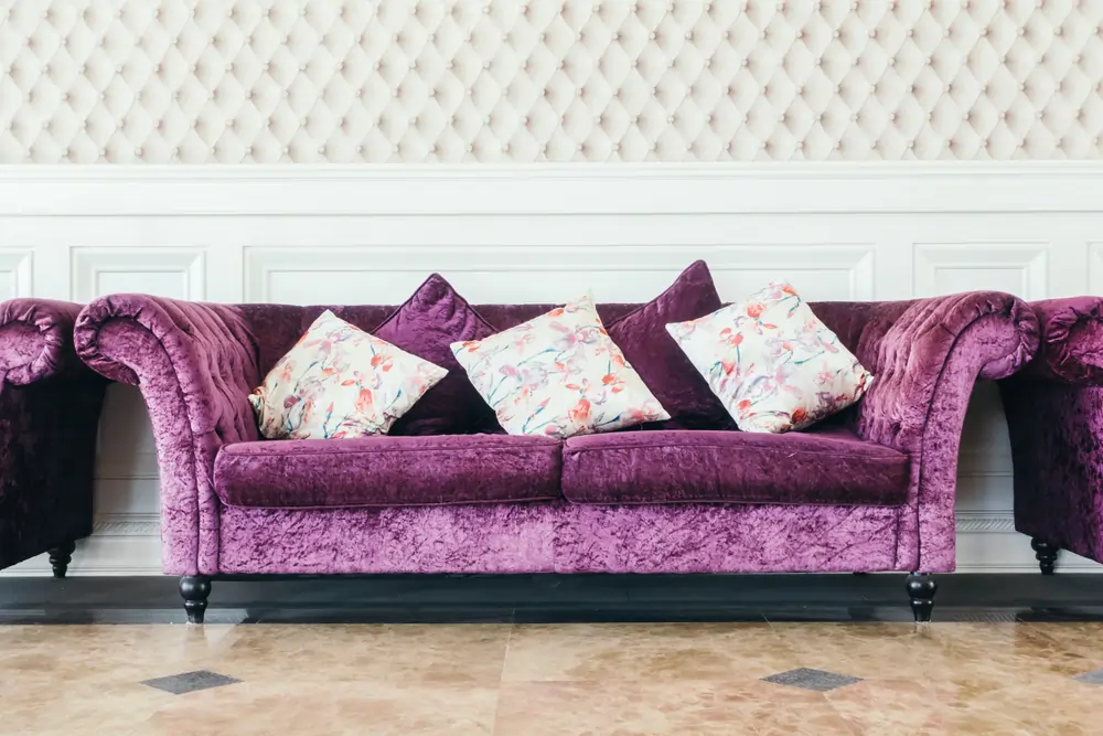 pink velvet couch