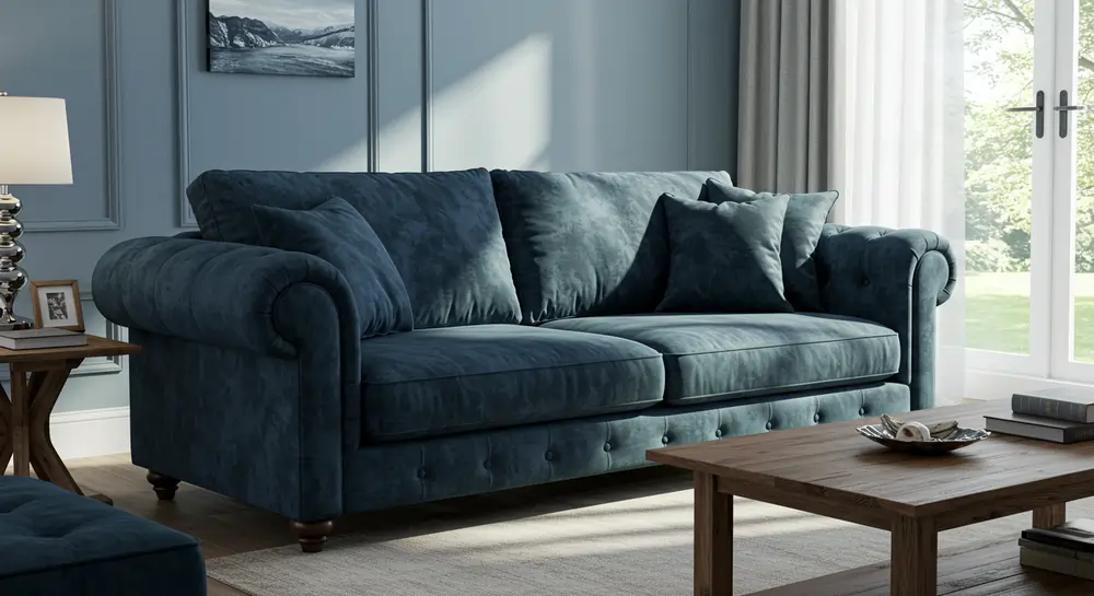 blue velvet couch