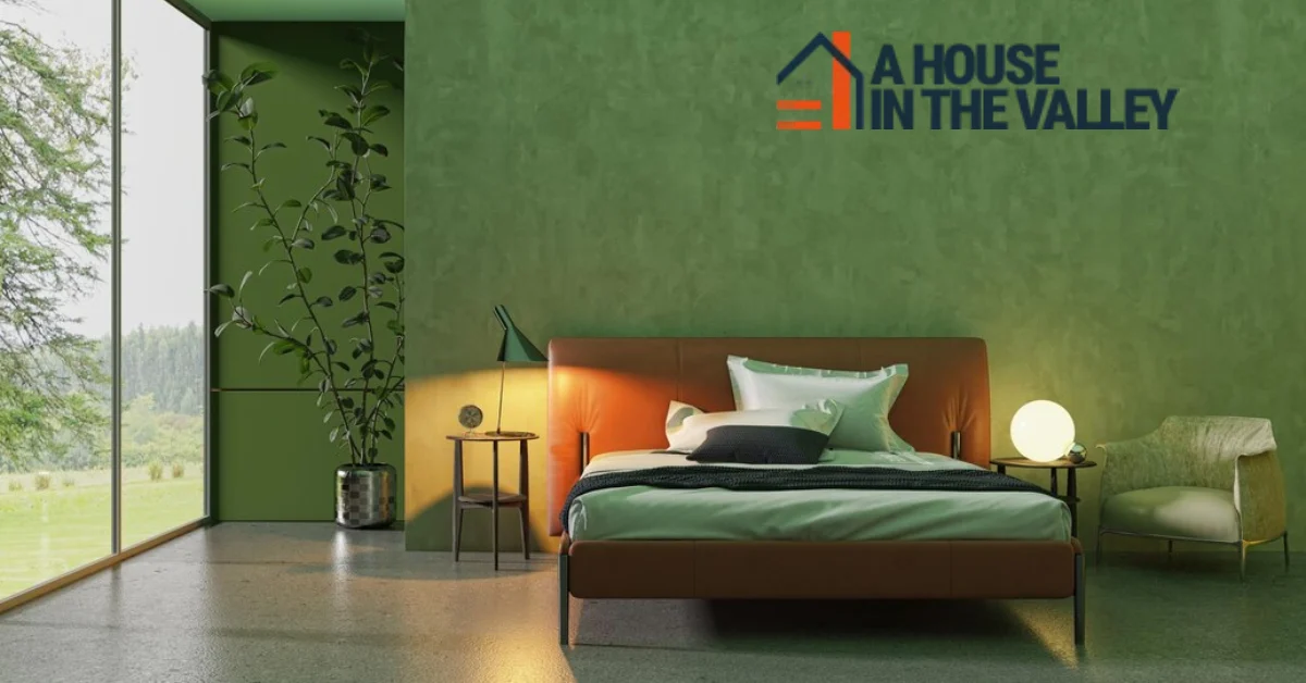 Stylish Green Color Bedroom Ideas featuring forest green walls and natural wood furniture for 2025 trends.