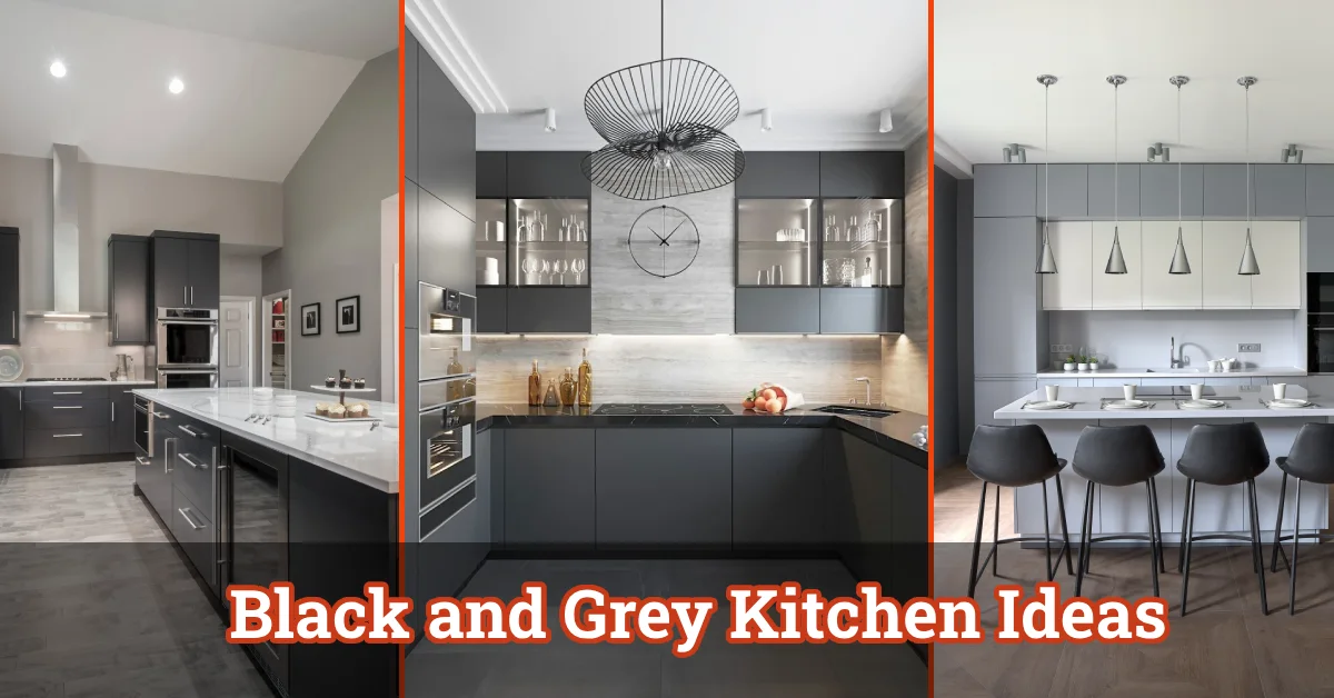 Black and Grey Kitchen Ideas: Modern design with charcoal cabinets, matte black fixtures, and marble countertops.