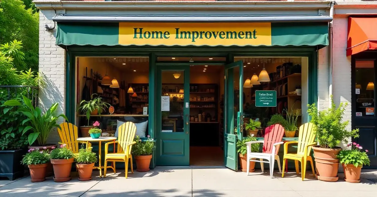 Inviting storefront with colorful chairs and plants - the perfect visual companion to FAQLogin.com Home Improvement's user-friendly DIY resources for your next renovation project.