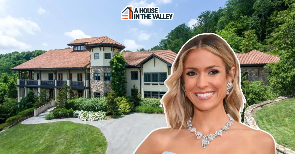 Front view of Kristin Cavallari House showcasing elegant architecture, lush landscaping, and a welcoming entrance.