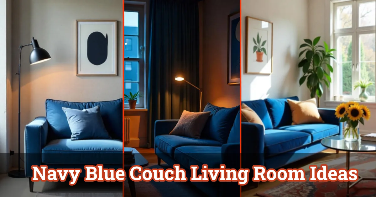 Navy Blue Couch Living Room Ideas - Velvet sectional with brass table and cream accents in sunlit space.