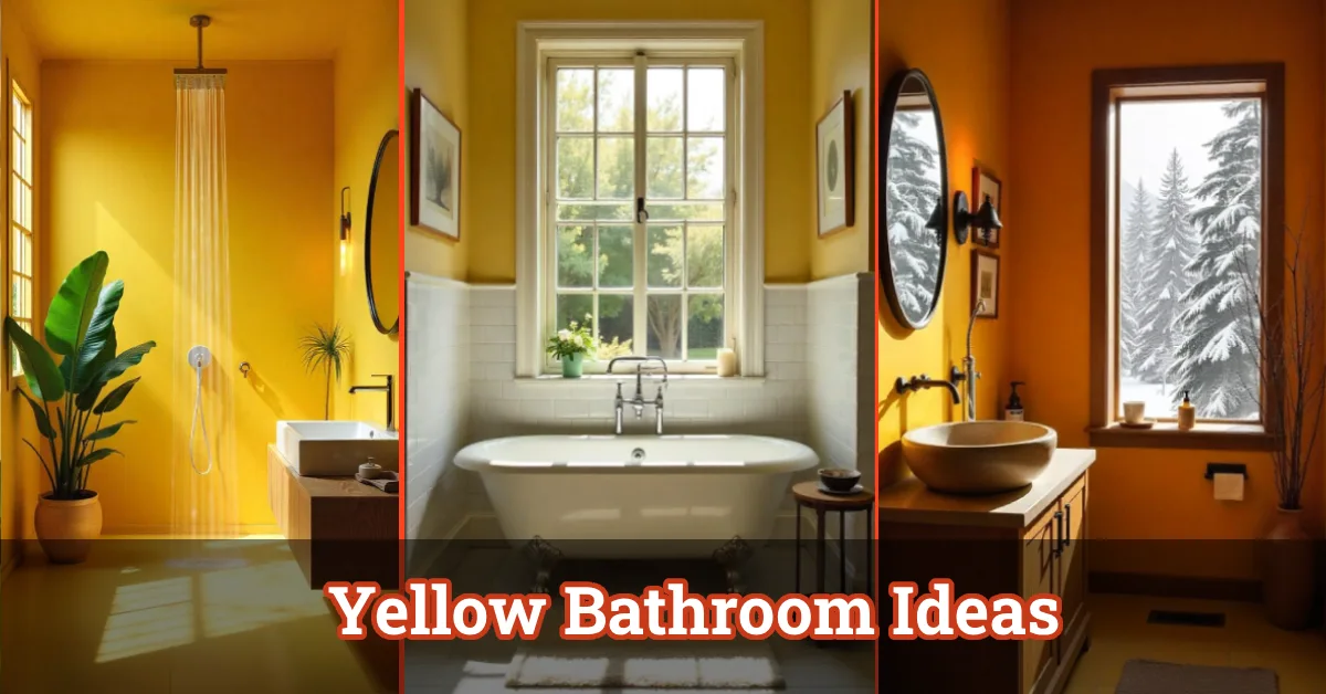 Modern Yellow Bathroom Ideas with buttercream walls and gold accents for 2025 trends.