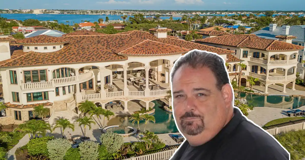 Ben Mallah House with grand Mediterranean architecture, waterfront views, and lush landscaping in Florida.