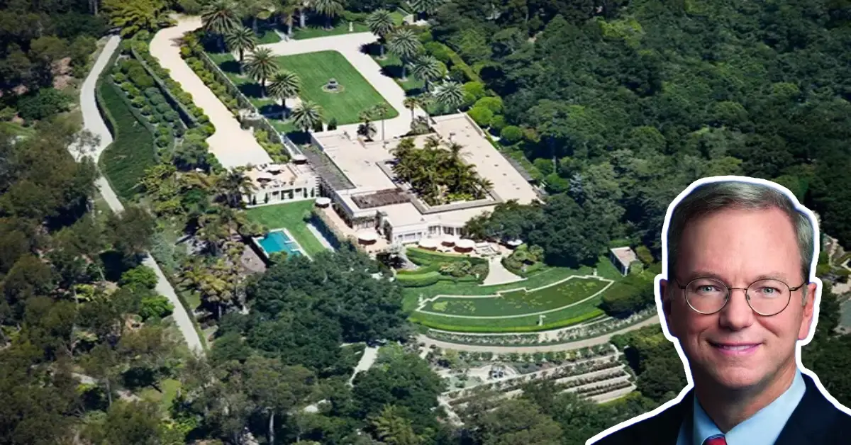 Eric Schmidt house aerial view showing luxury mansion with pool, gardens and sprawling grounds