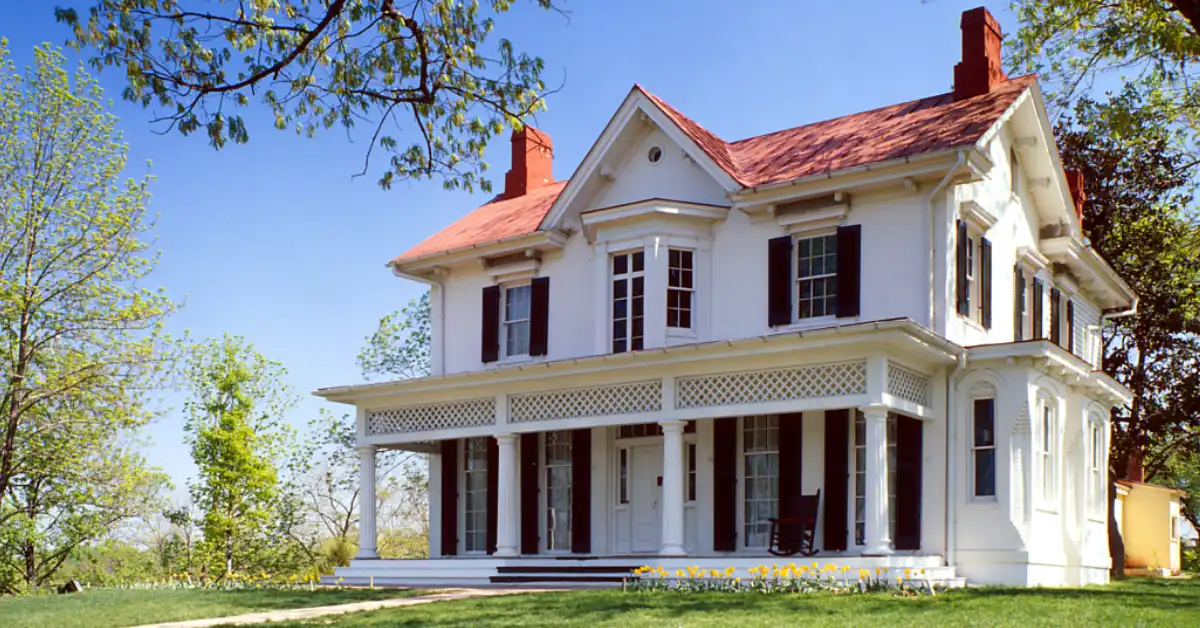 Frederick Douglass House with historic red brick exterior and panoramic view of Washington, D.C.