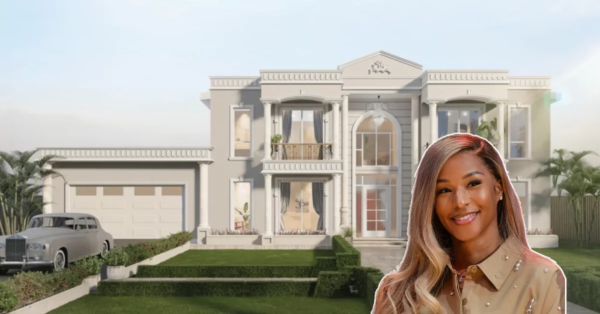 Luxury Beverly Hills mansion exterior showcasing Savannah James House with modern architecture, infinity pool, and expansive grounds worth over $50 million.