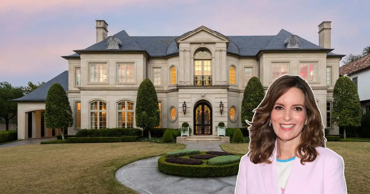 Tina Fey House with grand exterior and lush landscaping