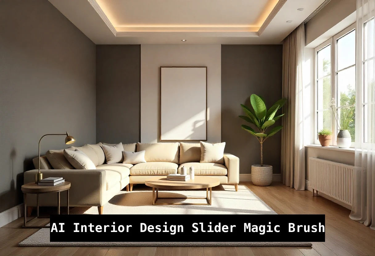 Modern living room digitally redesigned using the AI Interior Design Slider Magic Brush to showcase instant AI-powered interior transformations.