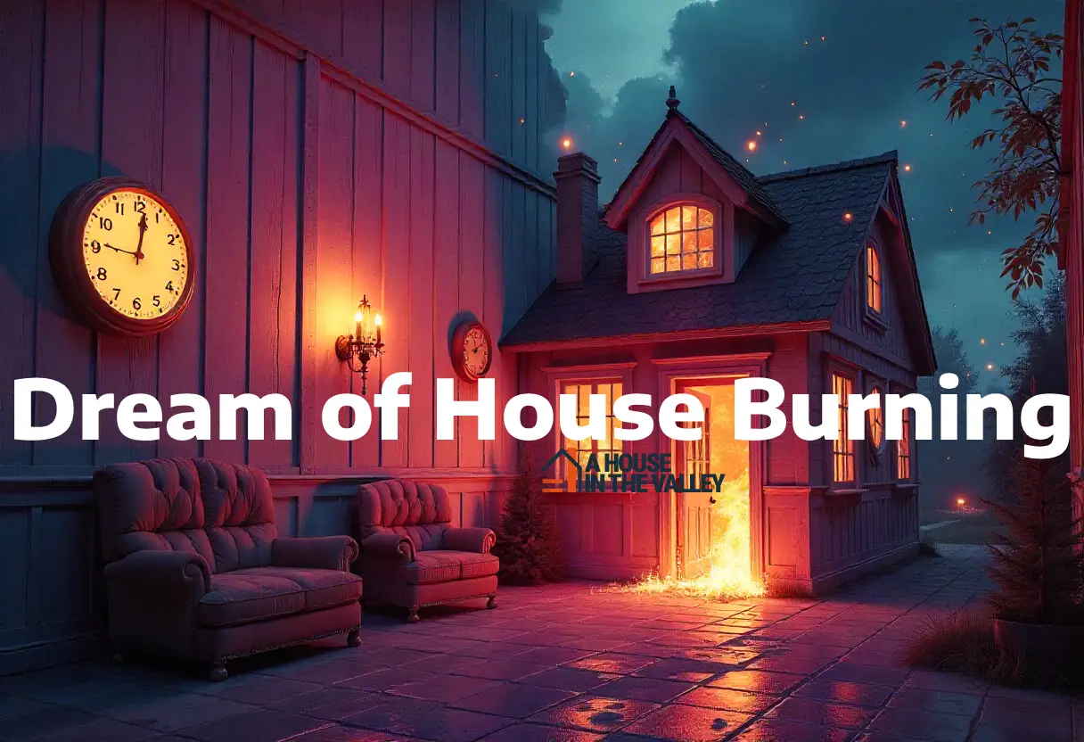 Illustration showing a vivid dream of house burning, symbolizing transformation, emotional release, and new beginnings.