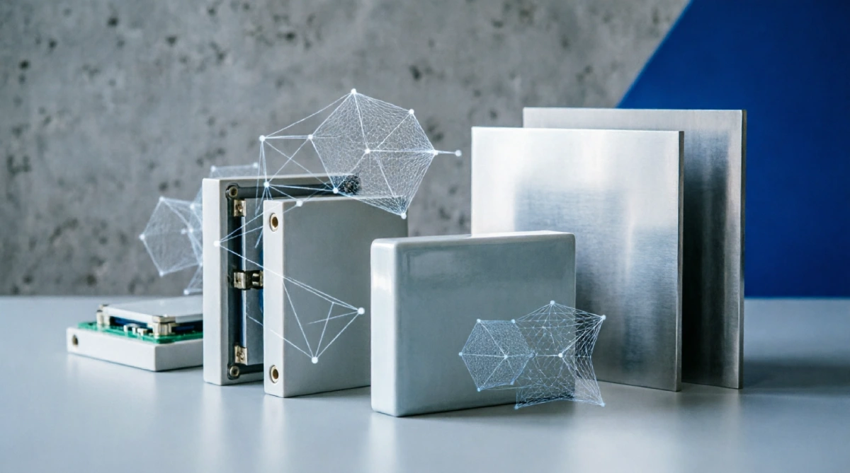 Advanced sodiceram ceramic panels and precision engineering components with subtle crystalline overlays, representing sodium-incorporating material science for industrial applications.